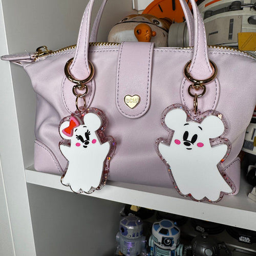 Pastel Minnie and Mickey ghost bag charms