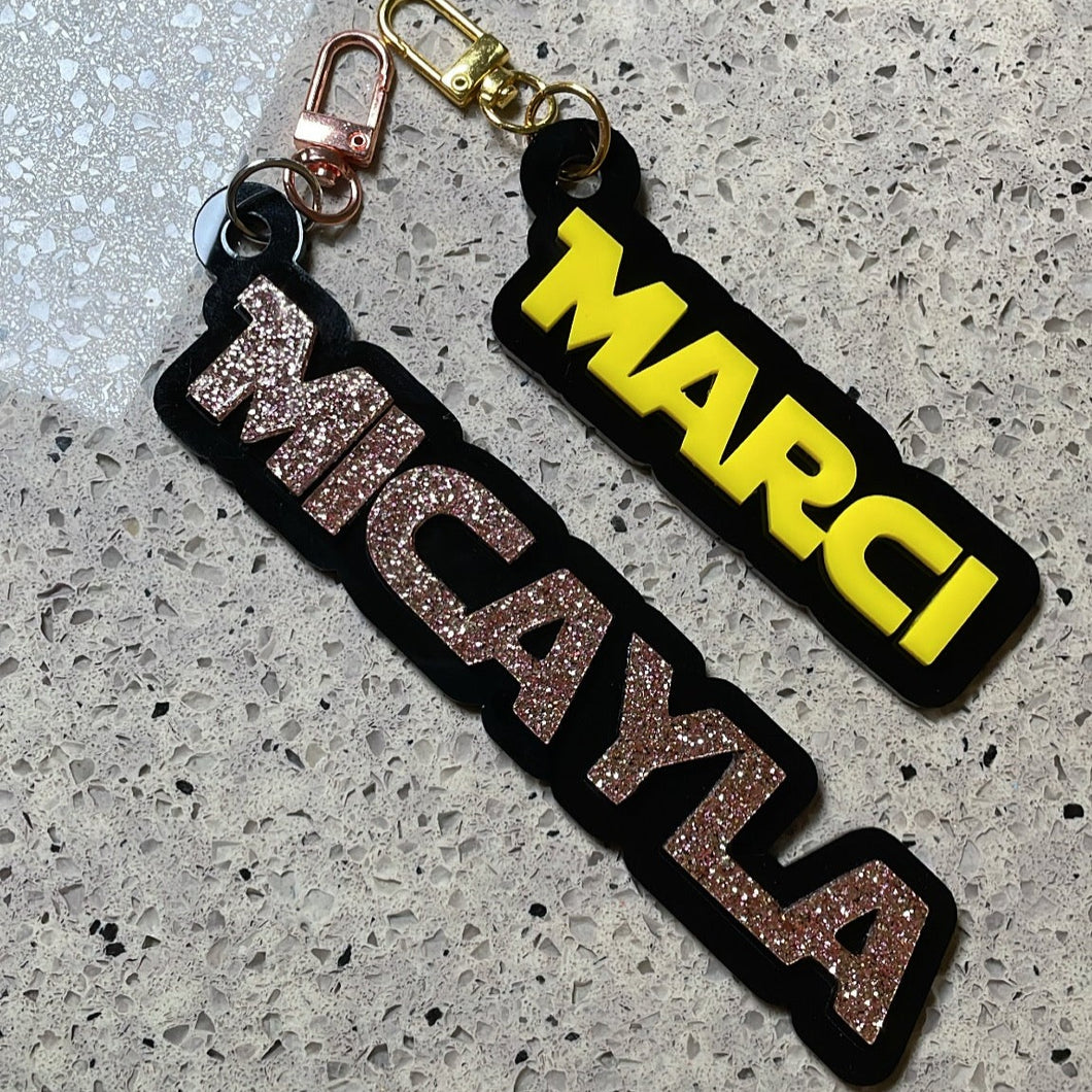 Space font nameplate bag charm