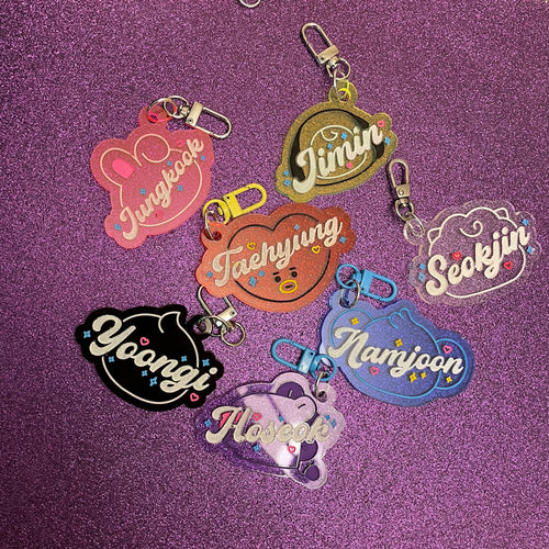Bt21 Character face with name acrylic bag charms