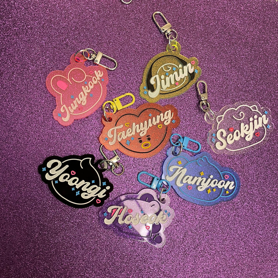 Bt21 Character face with name acrylic bag charms
